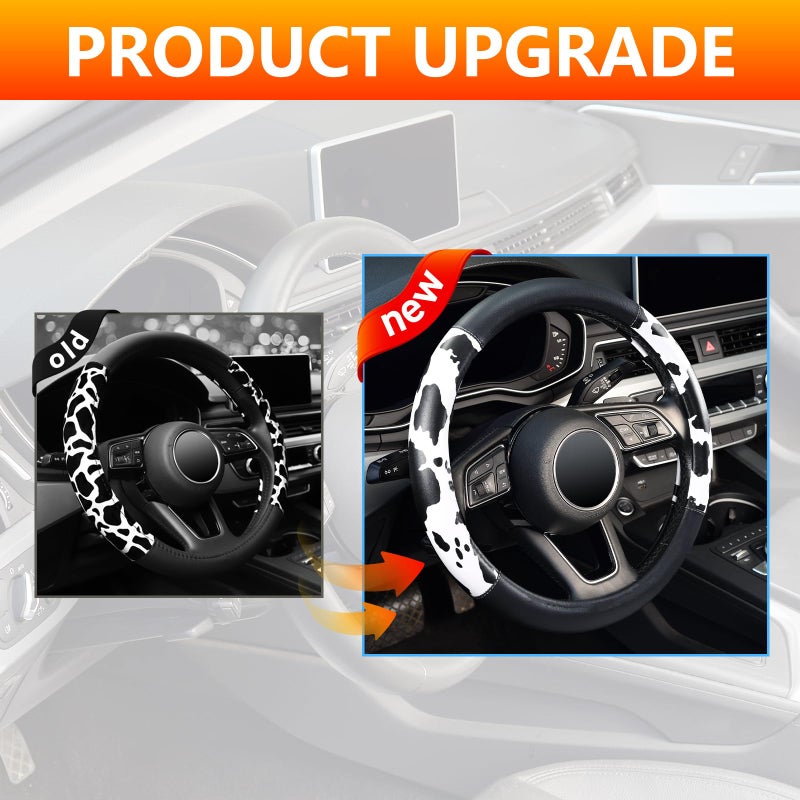 ZHOL Cow Print Steering Wheel Cover, Universal 14.5-15 inch Breathable Microfiber Leather Anti-Slip Car Steering Wheel Protector for Women Men, Black&White - Image 5